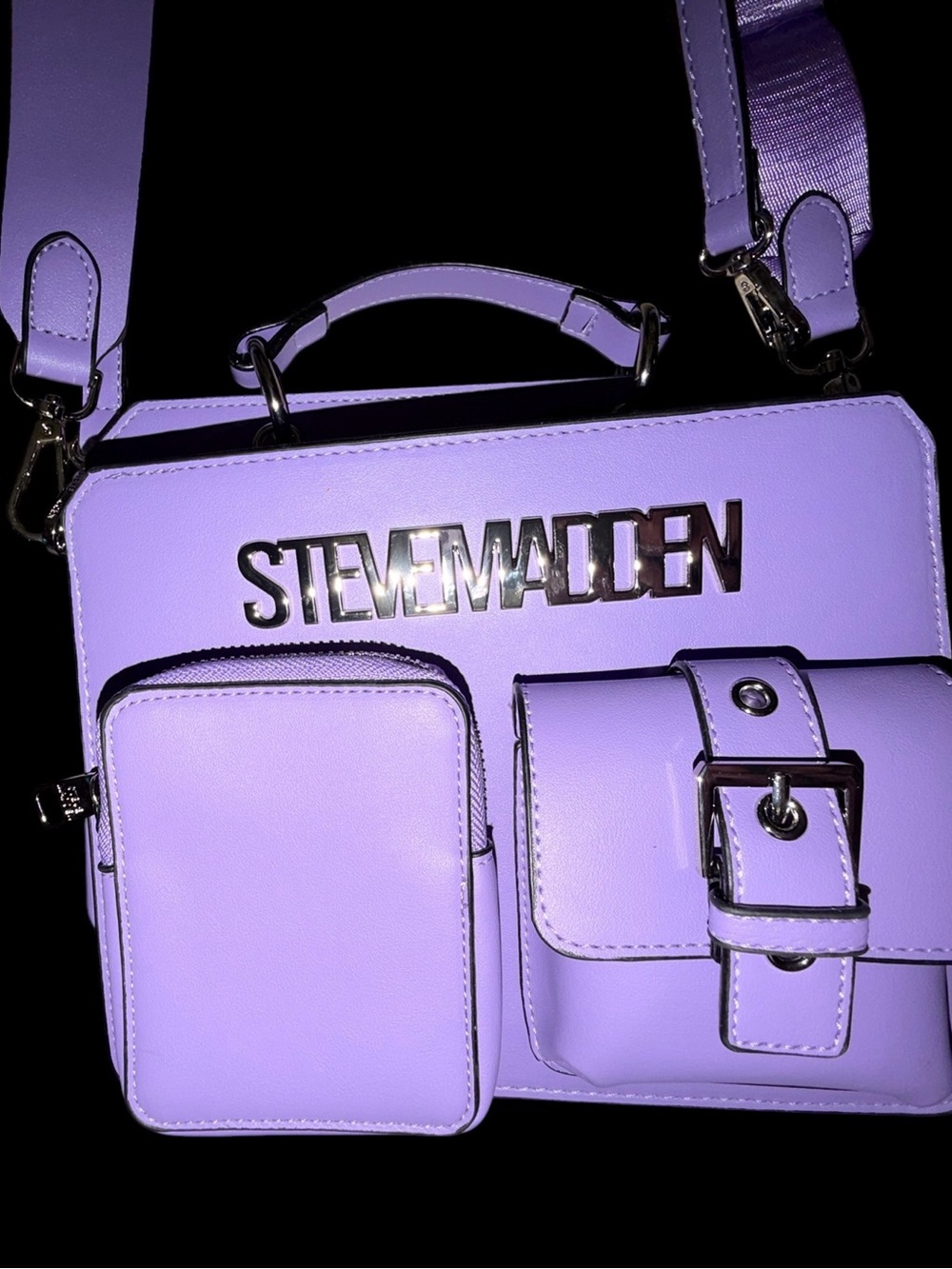 Steve Madden Purple Faux Leather Crossbody Bag with Front Pockets New - Picture 2 of 11